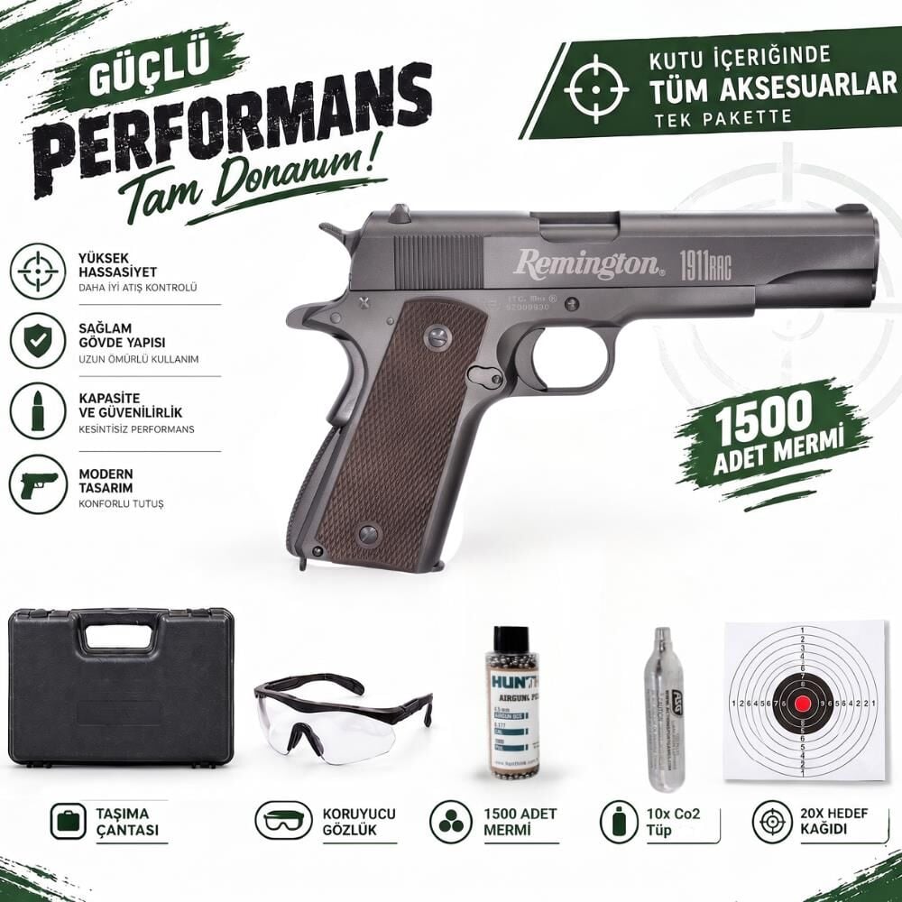 Remington 1911 Gri 4.5 Mm Blowbackli Havalı Tabanca