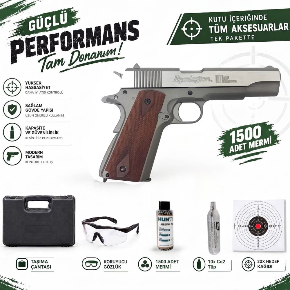 Remington 1911 Gümüş 4.5 Mm Blowbackli Havalı Tabanca