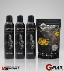 Airsoft Gaz ve BB Seti Vsport Green Gaz + Gmax 0.28 mm 6mm 1 Kg