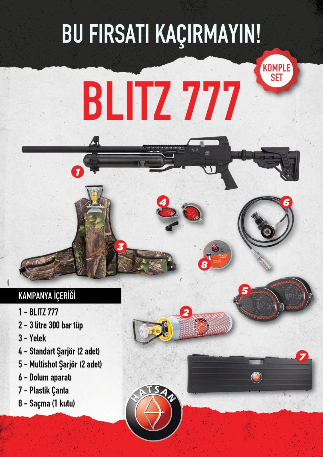 HATSAN Blitz 777 Combo PCP Havalı Tüfek Full Set