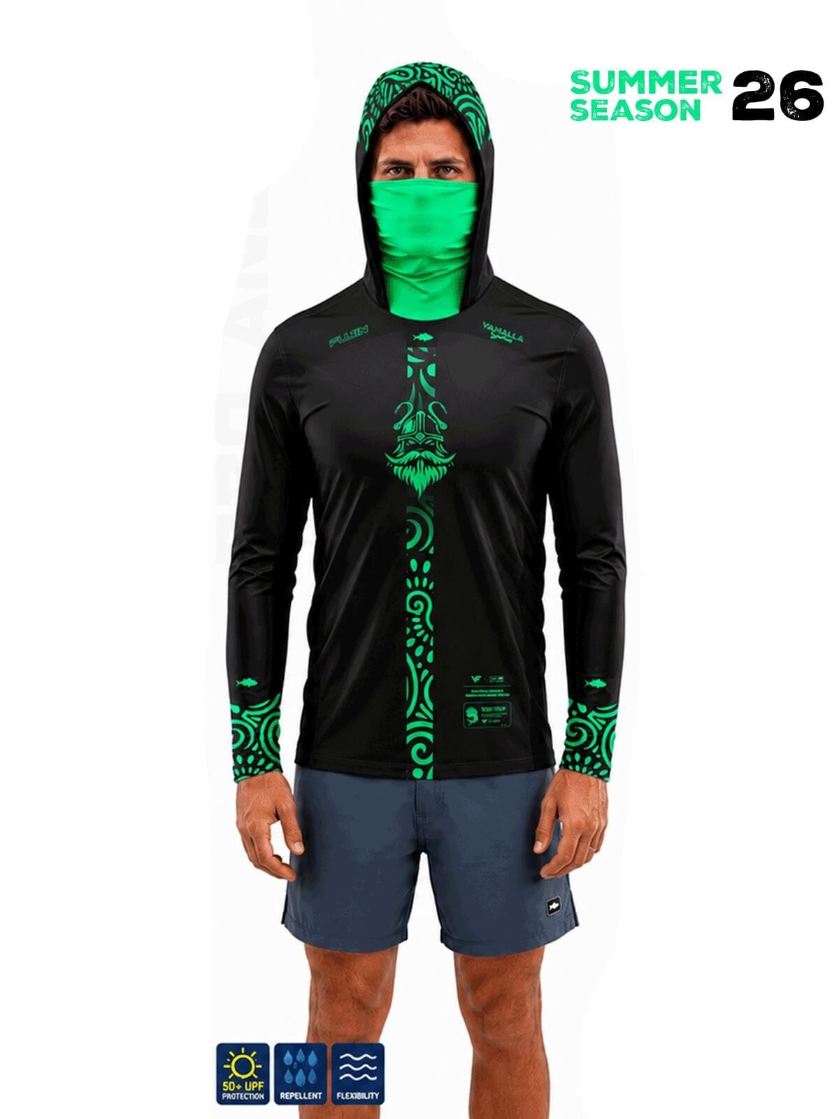 Fujin Valhalla Algea S26 Buff Hoodie Black Green T-Shirt