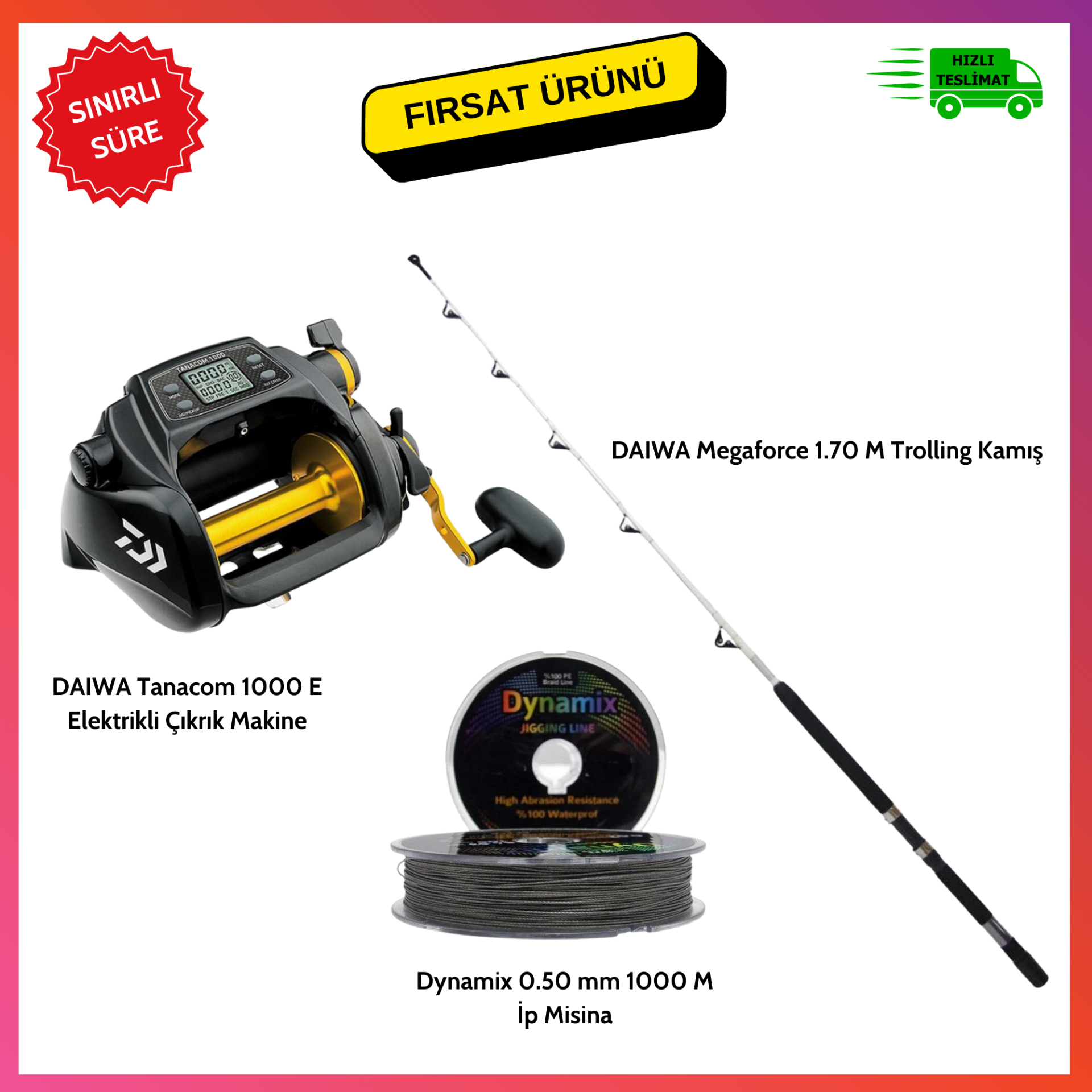 DAIWA Trolling Elektrikli Çıkrık Makineli Olta Takımı 3'lü Set 2