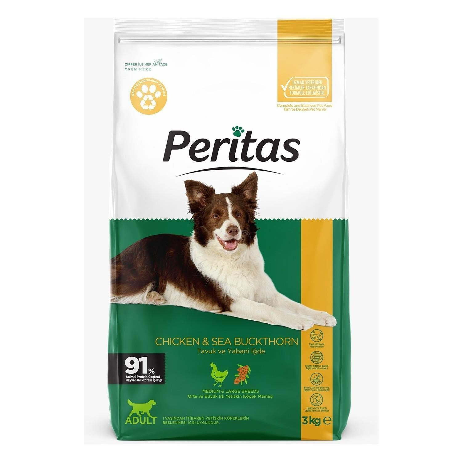 PERITAS Tavuklu & Yabani İğdeli Orta ve Büyük Irk Yetişkin Köpek Maması 3 KG
